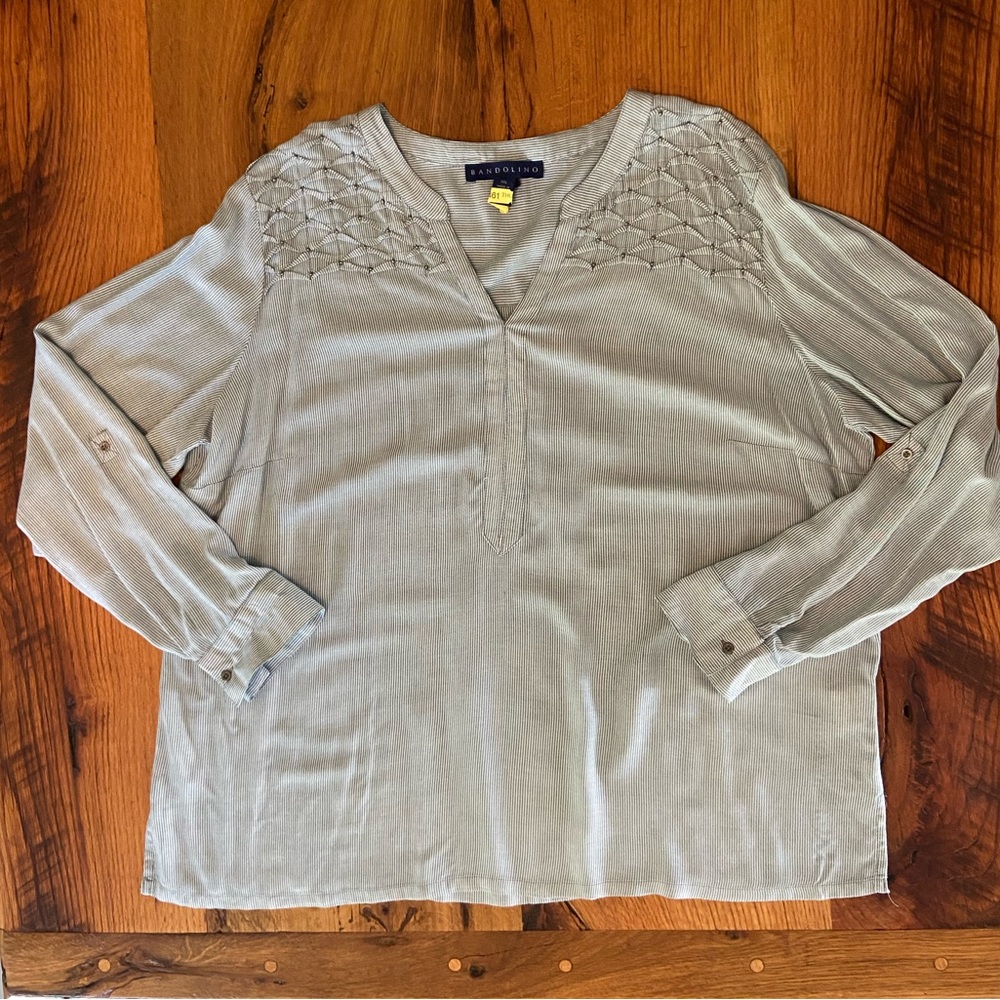 Bandolino Striped Top w/ Special Details Including Beading & Side Slits, Sz XXL